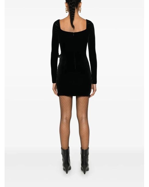 Nissa Black Sequin-Detail Velvet Mini Dress