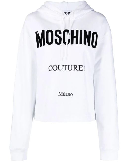 Moschino Black Logo-Print Cropped Hoodie