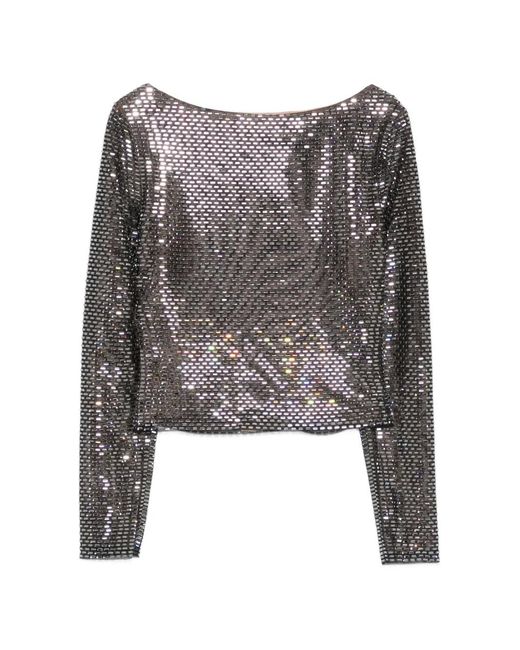 Self-Portrait Gray Embellished Long-Sleeved Blouse