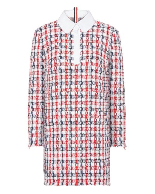 Thom Browne チェック ツイードドレス Red