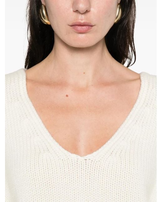 Soft Goat White Puff Sleeve V-Neck Knit