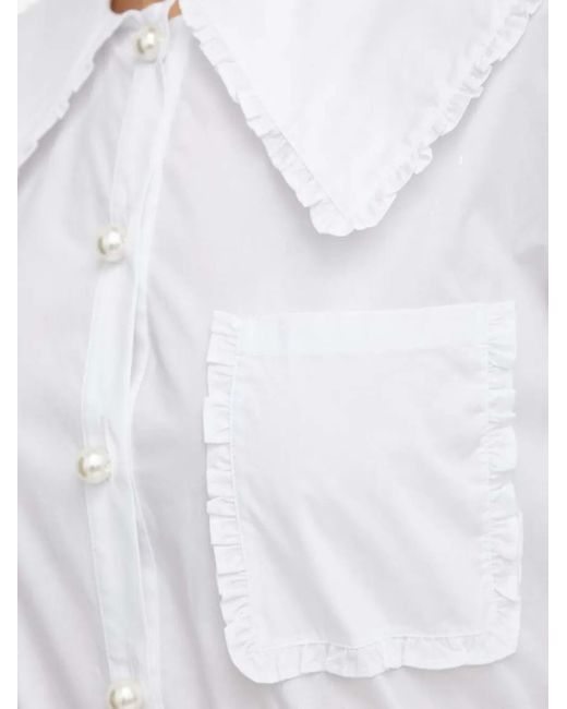 Custommade• White Barbara Pearl-Button Ruffled Blouse