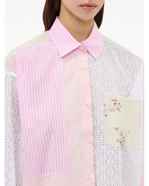 MSGM Pink Striped-Pattern Floral-Print Shirt