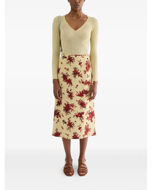 Jil Sander Yellow Ribbed V-Neck Top