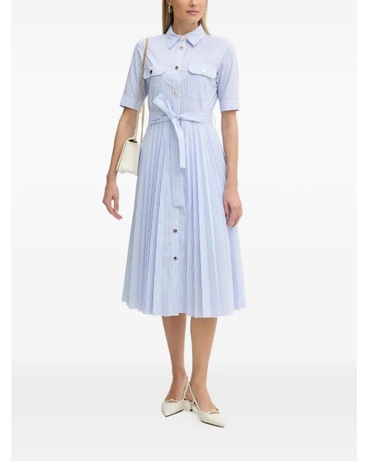 Fracomina Blue Striped Belted Midi Dress
