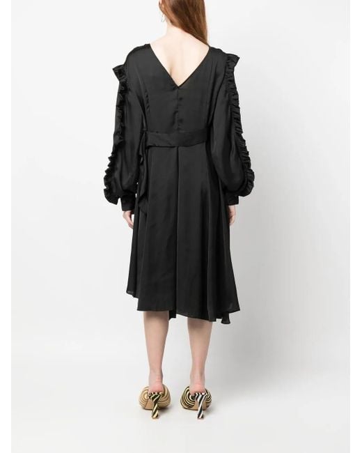 Remain Black Ruffled Long-Sleeved Maxi Dress