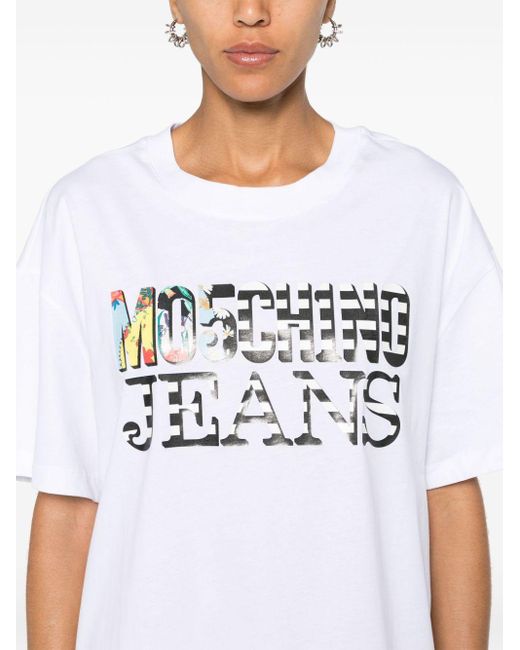 Moschino Jeans White Logo-print T-shirt Dress