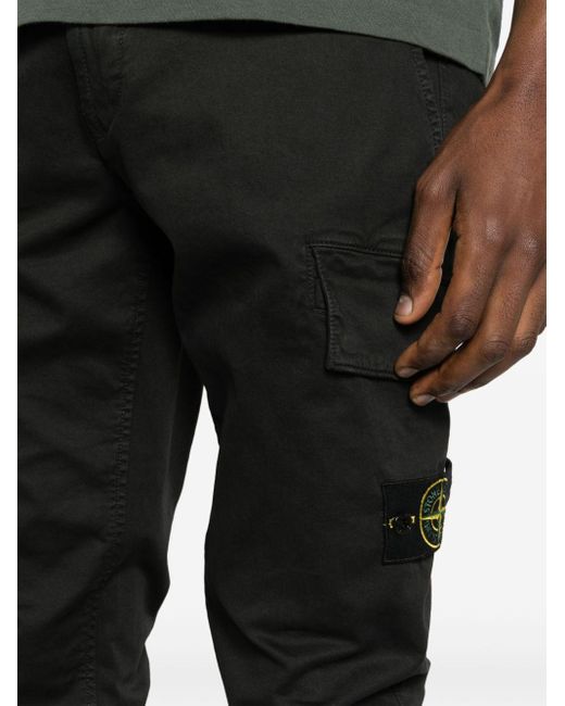 Stone Island Black Compass-badge Cotton Skinny Trousers for men