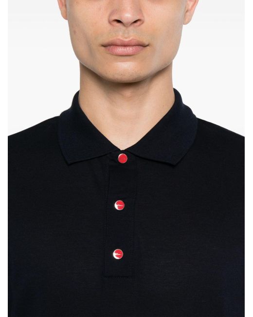 Kiton Black Piqué-weave Cotton Polo Shirt for men
