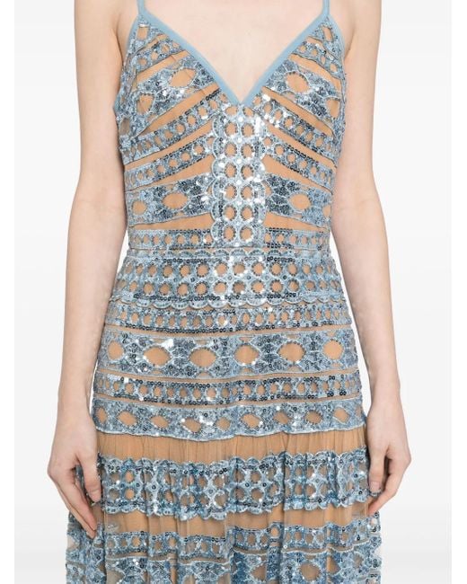 Elie Saab Blue Besticktes Maxikleid