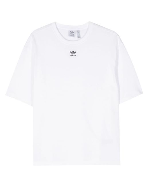 Adidas White Logo-embroidered Cotton T-shirt