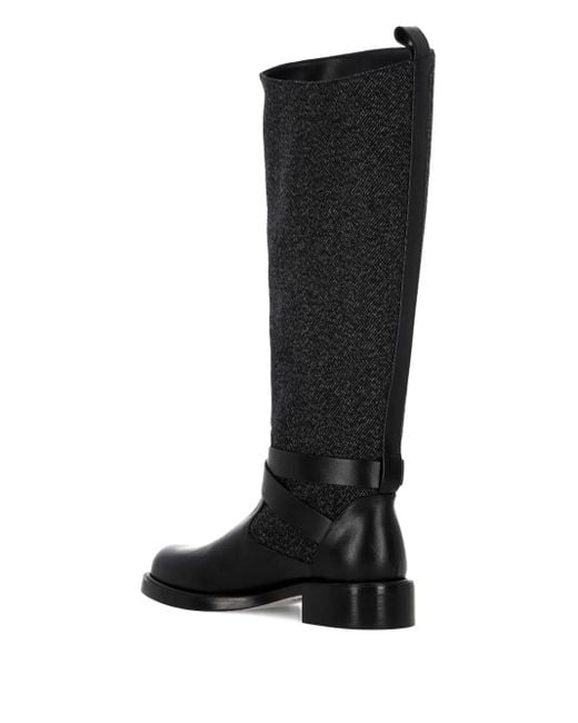 Stuart Weitzman Black Buckle-Detail Tweed Boots