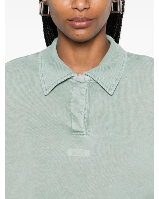 Gcds Blue Washed-Effect Cropped Polo Shirt