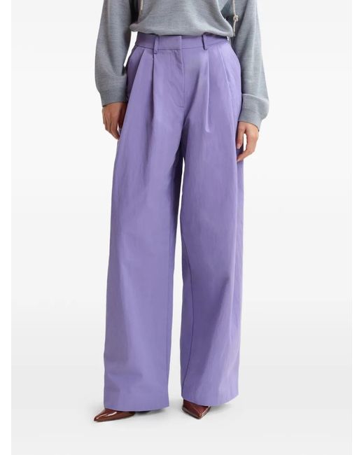 Essentiel Antwerp Purple Pleated Wide-Leg Trousers