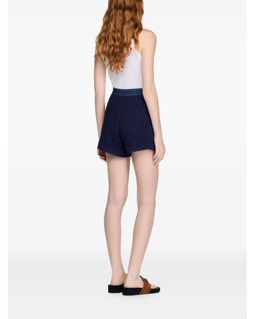 Sandro Blue Short À Bords En Maille