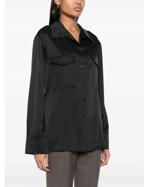 Nanushka Black Justina Satin Long-Sleeve Shirt