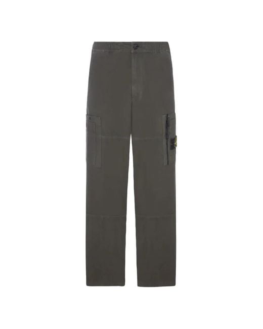 Stone Island Gray Loose-Fit Cargo Trousers With Zip And Snap Pockets for men