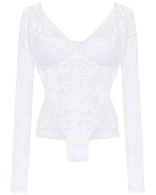 Amir Slama White Long Sleeved Lace Bodysuit
