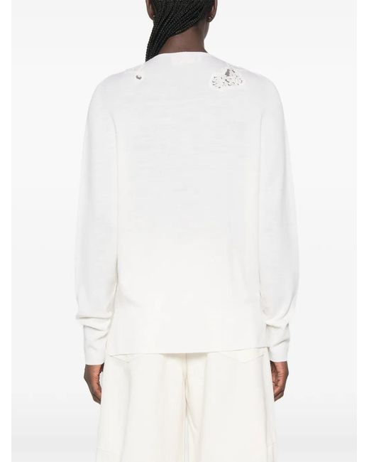 ERMANNO FIRENZE White Lace-Trim V-Neck Sweatshirt