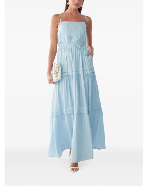 ST MRLO Blue Pintuck-Detail Tiered Midi Dress