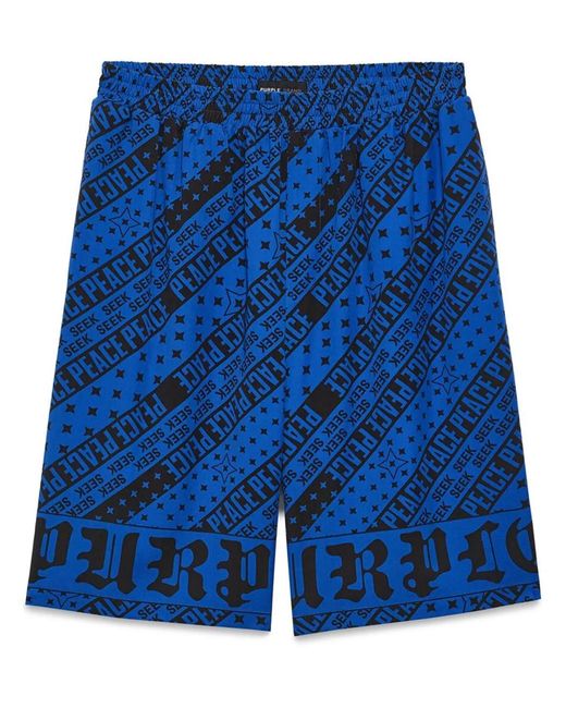 Purple Brand Blue Bandana-Print Lyocell Track Shorts for men