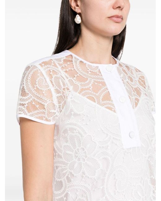 Twin Set White Floral-embroidery Organza Mini Dress