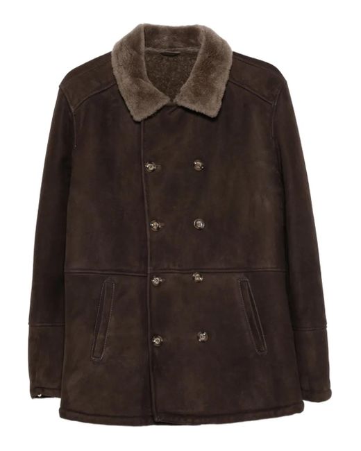 Barba Napoli Doppelreihige Jacke mit Pelzkragen in Brown für Herren