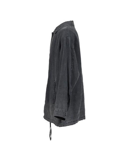 PORTER CLASSIC Gray Linen Coach Shirt Jacket for men