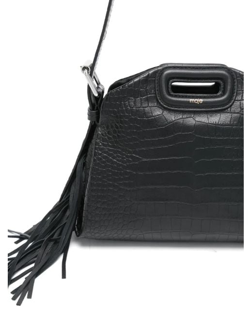 Maje Black Mini Miss M Embossed Leather Bag