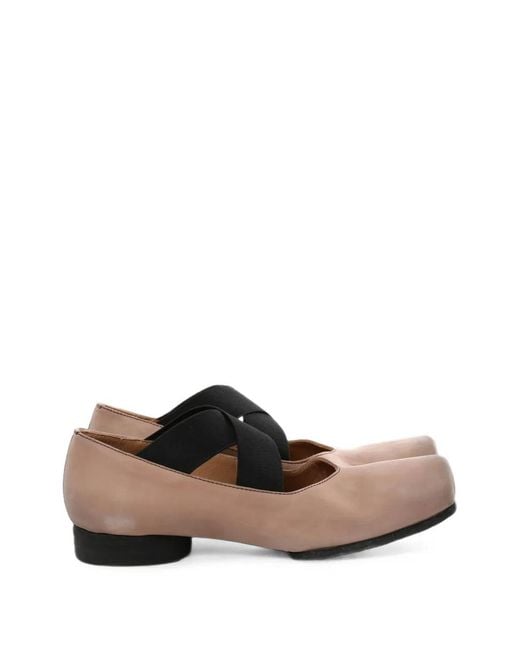 Uma Wang Brown Crossover-Strap Squared-Toe Ballet Flats