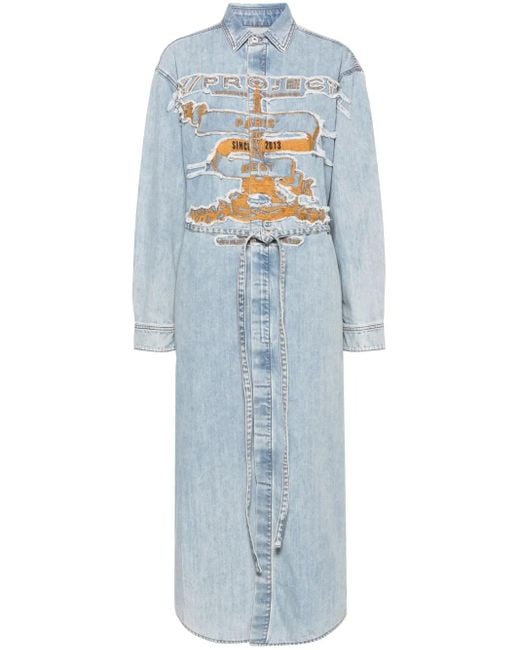 Y. Project Blue Logo-Embroidered Denim Shirtdress