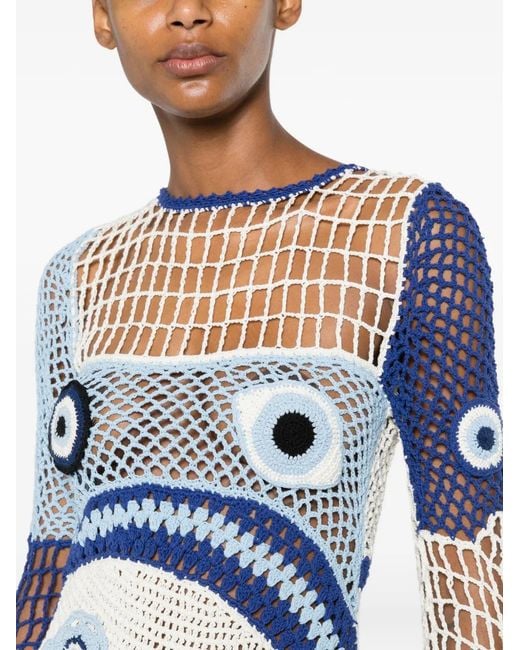 Leslie Amon Blue Crochet Evil-Eye Dress