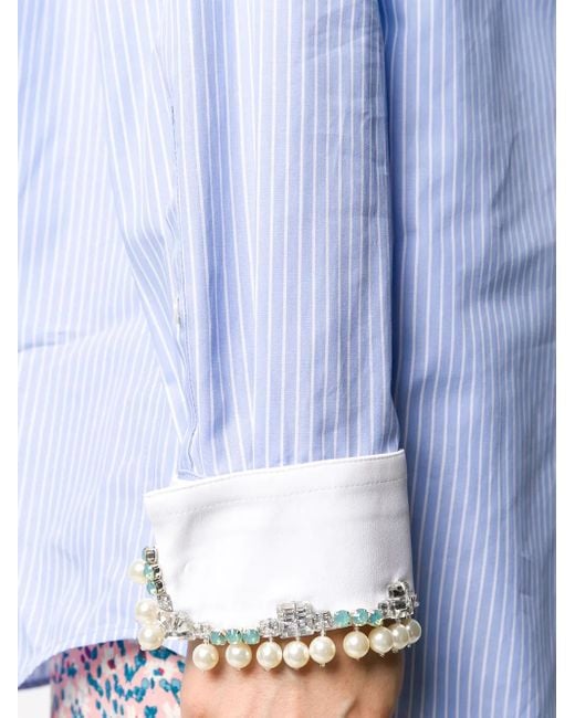 N°21 Blue Pinstriped Long-Line Shirt