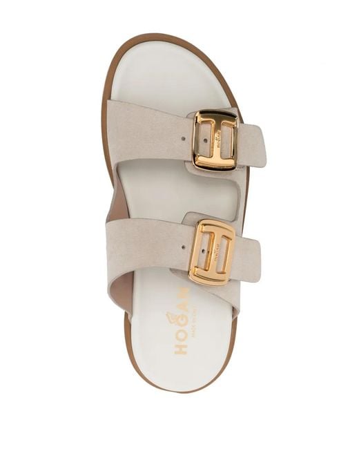 Hogan White Flatform-Sole Buckled Sandals