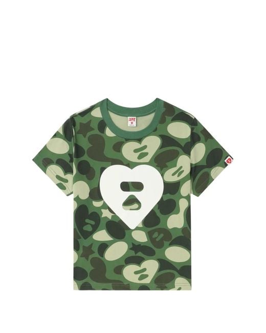 A Bathing Ape Green Camouflage Heart T-Shirt
