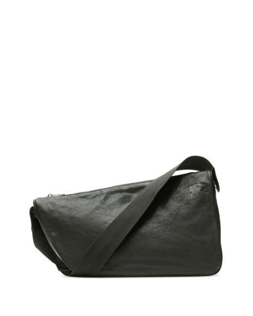 Burberry Gray Large Shield Leather Messenger Bag for men