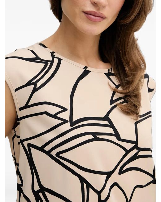 Joseph Ribkoff Natural Abstract-Print Cap-Sleeve Top