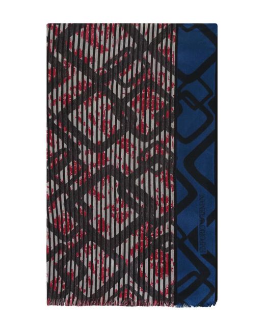 Emporio Armani Blue Abstract-Pattern Scarf for men