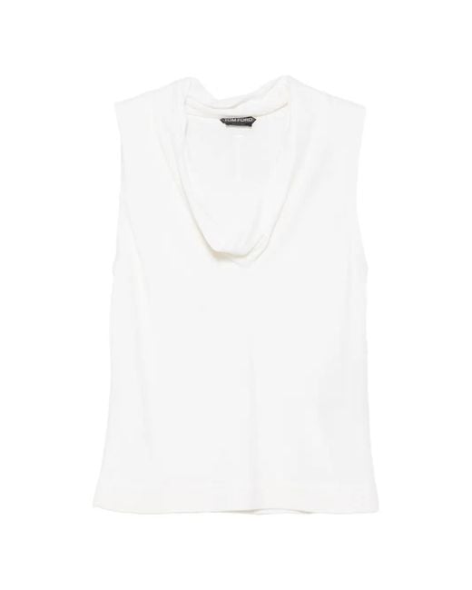 Tom Ford White Cowl-Neck Sleeveless Top