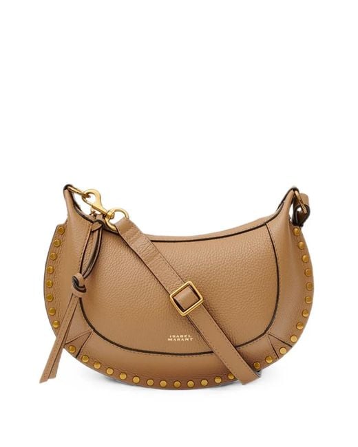 Isabel Marant Natural Oskan Moon Studded Leather Shoulder Bag
