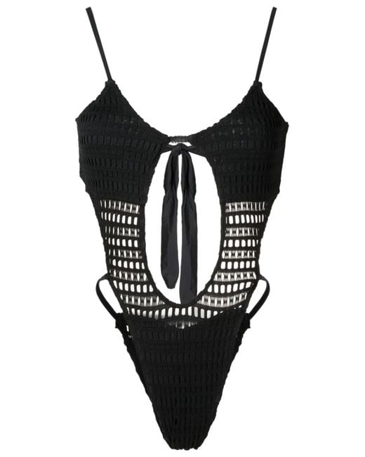 Amir Slama Black Open-Knit Cut-Out One-Piece