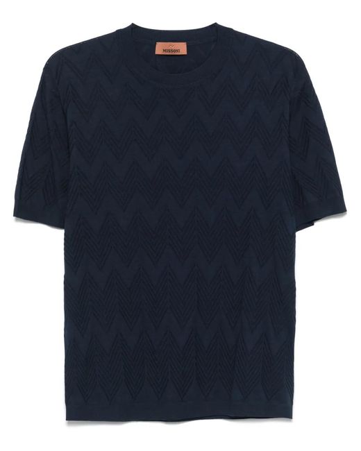 Missoni Blue Zigzag-Knit T-Shirt for men