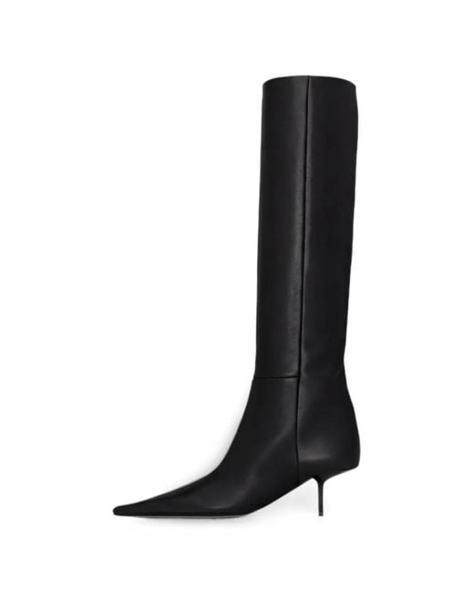 Saint Laurent Black Pointed-Toe Knee-High Boots