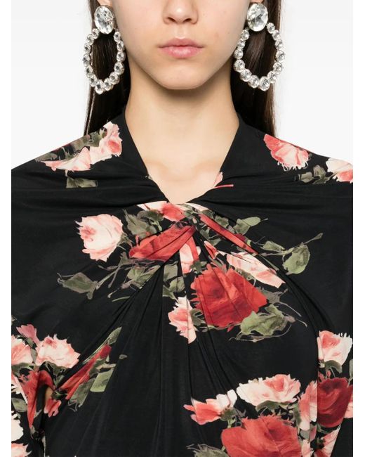 Magda Butrym Black Floral-Print Draped Mini Dress