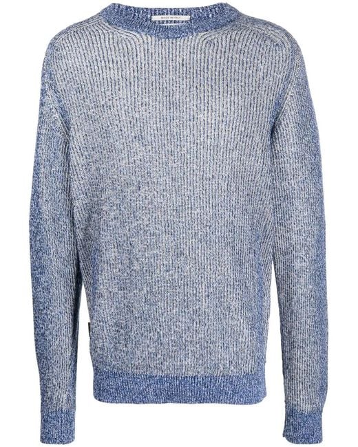 Woolrich Blue Melange-Knit Round-Neck Jumper for men