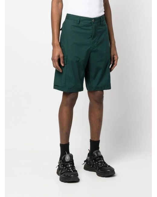 Stone Island Green Compass-Patch Cargo Shorts for men