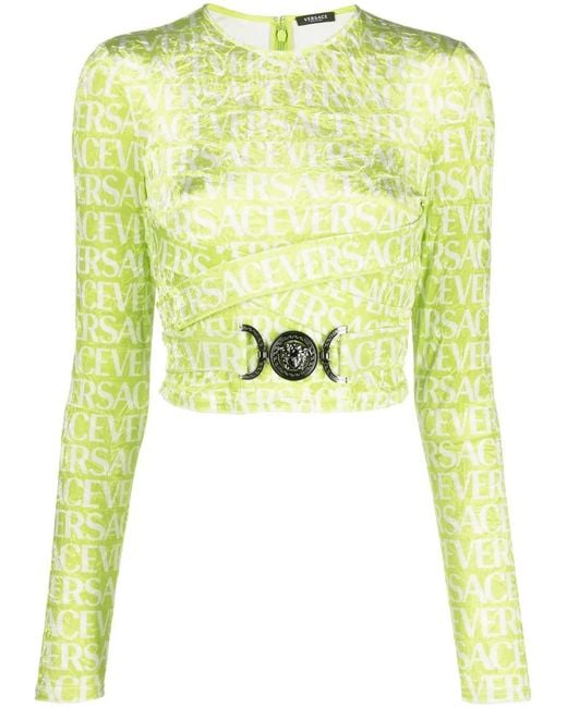 Versace Yellow Logo-Print Cut-Out Crop Top
