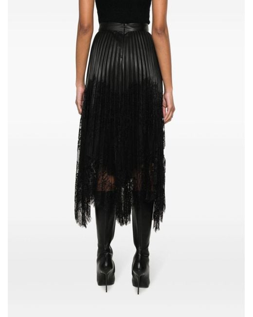 Nissa Black Lace-trim Pleated Midi Skirt