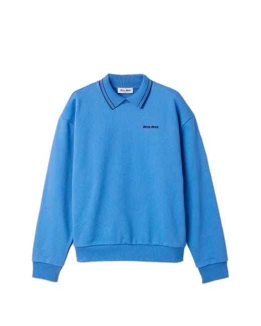 Miu Miu Blue Cotton Fleece Sweatshirt