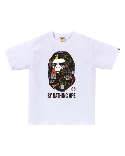 A Bathing Ape White Logo-print Cotton T-shirt for men